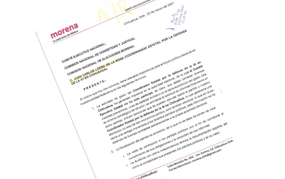 Sanción del INE a Morena es por irregularidades de Loera: Chaparro