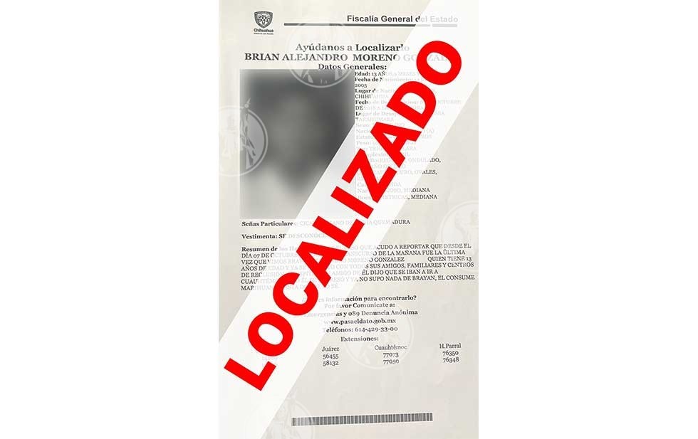 In Cuauhtémoc they found a young man with a report that he had disappeared in Juarez